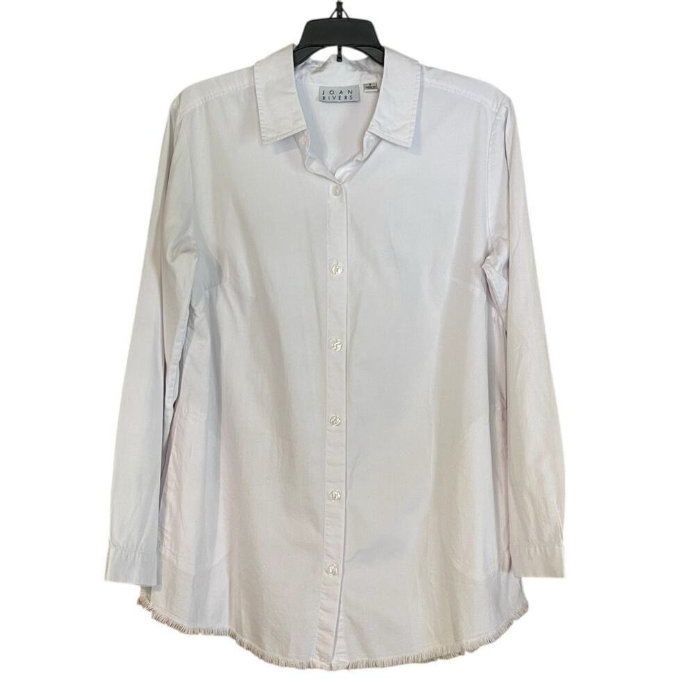 Joan Rivers Small White Button Front Long Sleeve Oversized Shacket Fringe Pocket